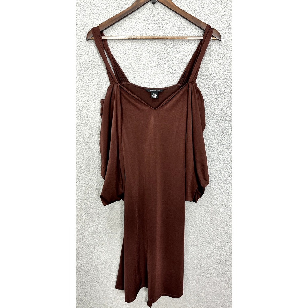 Vintage Guess Jeans Dress Women's M Brown Cold Shoulder Tie Back Y2K Boho Retro